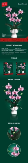 Bausatz rosa Orchidee im Blumentopf, 562 Teile