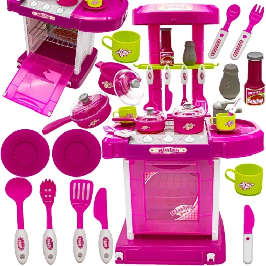 Rosa Kinderküche mit Backofen, Licht, Geräuschen und Zubehör