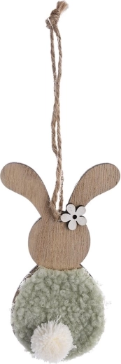 Hängender Hase aus Holz und Plüsch braun-grün 11 cm