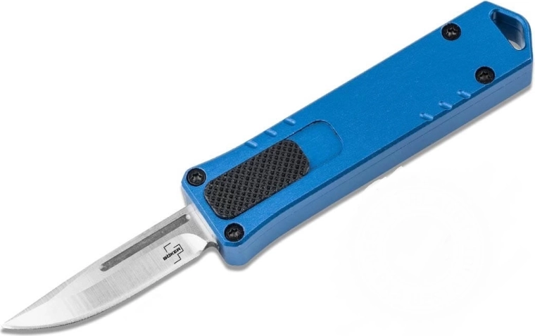 Böker Plus Micro USB OTF blaues automatisches Messer 4 cm