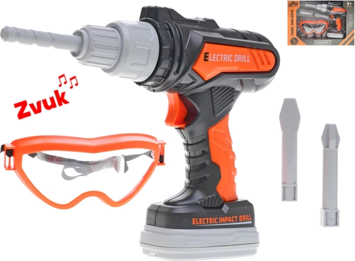 Kinder-Schlagbohrmaschine mit Batteriebetrieb, Soundeffekten und Schutzbrille