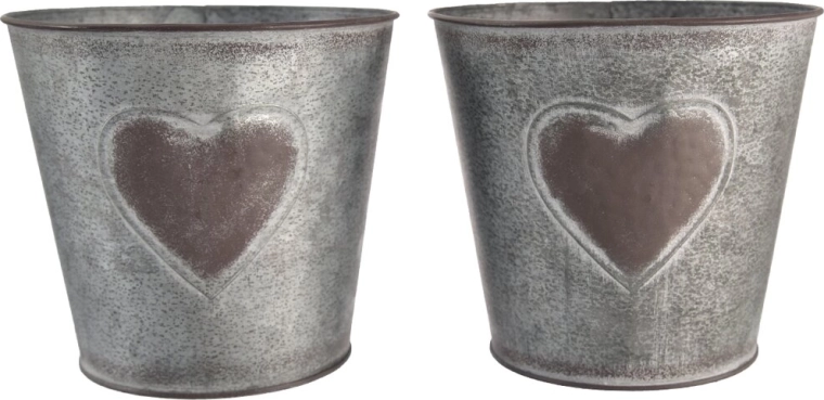 Dekorativer Blech-Blumentopf Herz grau/braun 15 × 15 × 17 cm
