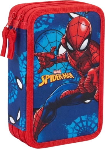 Dreistöckiges, vollständig ausgestattetes Spider-Man-Schulmäppchen in Blau-Rot
