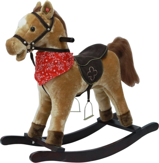 Schaukelpferd hellbraun mit Geräuschen und beweglichem Maul