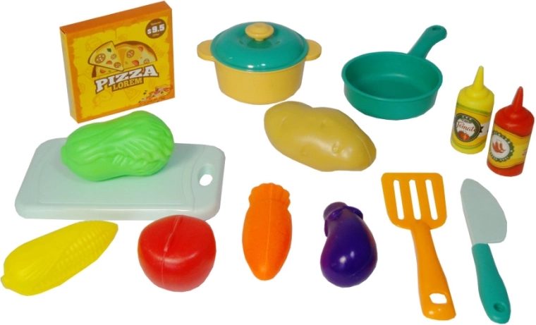 Buntes Kinder-Küchenset aus Geschirr