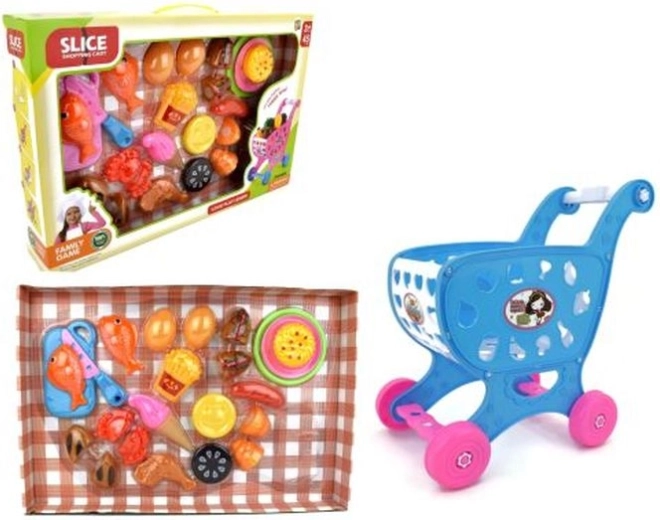 Kinder-Einkaufswagen mit Lebensmittel-Set