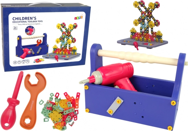 Konstruktionsbaukasten im Koffer mit Akkuschrauber für kleine Tüftler