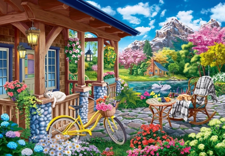Puzzle Haus in den Bergen bei der Dämmerung 1000 Teile BLUEBIRD