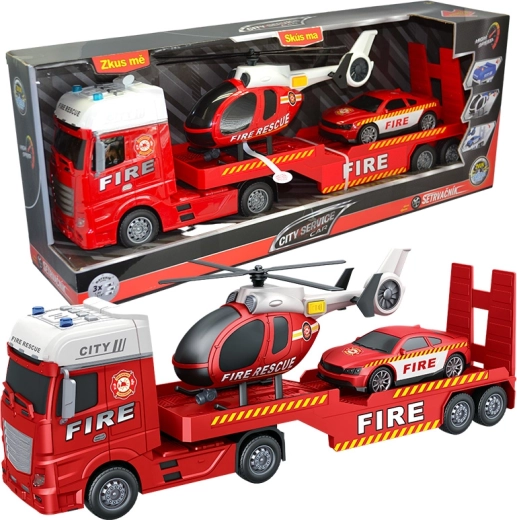 Feuerwehr-Sattelschlepper mit Hubschrauber und Auto 1:12 CITY SERVICE CAR