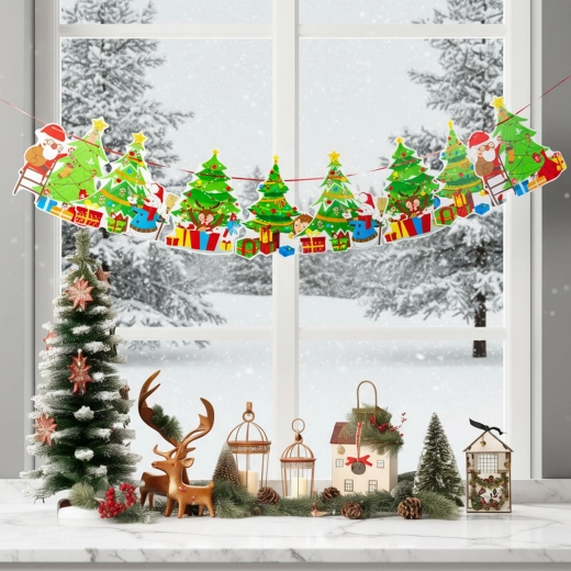 Weihnachtliche Papiergirlande mit Weihnachtsbäumchen