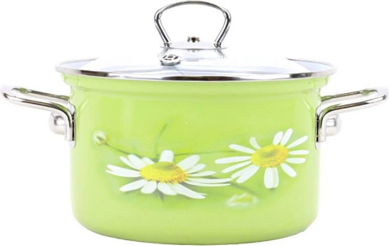 Emaillierter Topf BELIS Daisy 16 cm mit Glasdeckel, 2,1 l