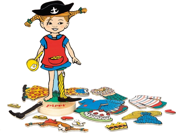 Hölzerne Anziehpuppe Pippi Langstrumpf