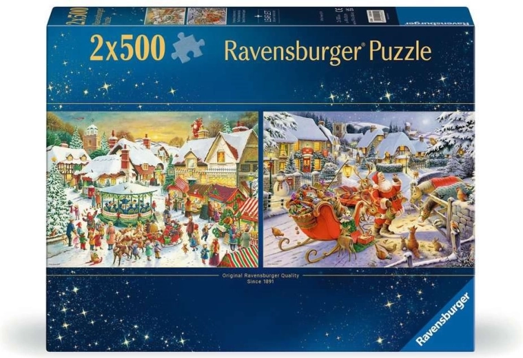 Ravensburger Puzzle Weihnachtsmarkt und Heiligabendessen mit Santa 2×500 Teile