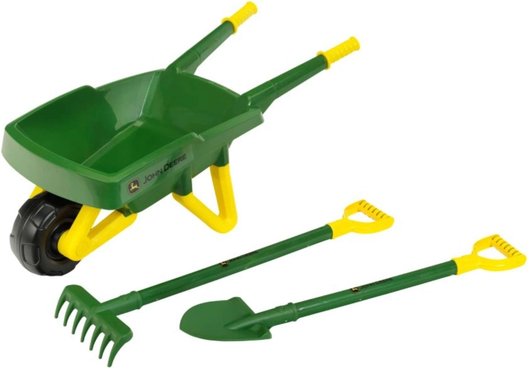 Kinder-Gartenset John Deere mit Schubkarre, Schaufel und Rechen