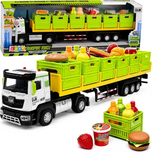 Kinder-Transport-LKW mit Anhänger und Lebensmitteln mit Licht & Sound 1:40