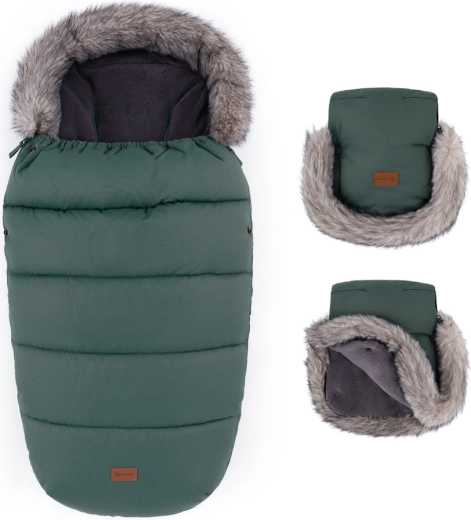 Petite&Mars Set Winterfußsack Comfy 4in1 und Kinderwagenhandschuhe Furry Veritable Khaki