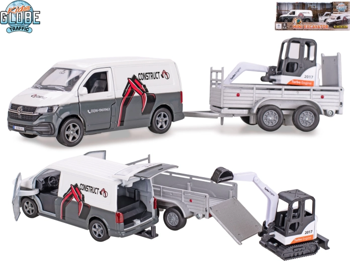 Kids Globe Traffic VW Transporter mit Anhänger und Minibagger