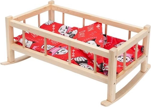 Holz-Mittelwiege für Puppen mit Bettwäsche