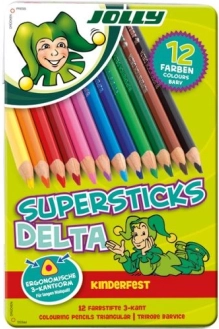Dreikant-Buntstifte DELTA, 12 Farben, in Metallbox