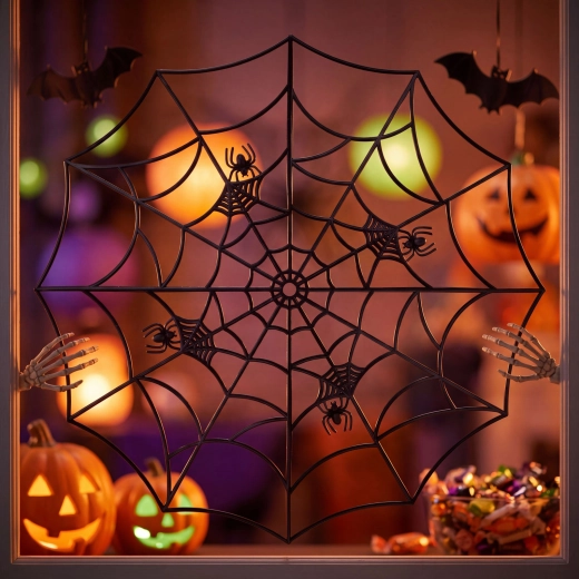 Schwarze Spinnennetzdekoration für Ecken 30 × 30 cm – 4er-Set