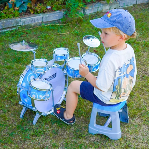 Woopie Kinder-Schlagzeugset mit 6 Trommeln, 2 Becken und Hocker