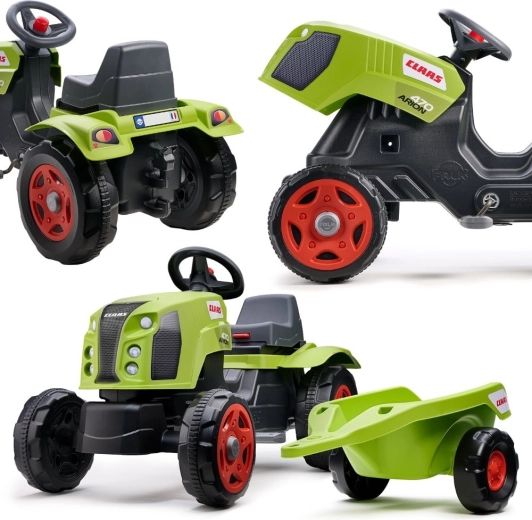 Falk Trettraktor CLAAS Arion 470 mit Anhänger und öffnender Motorhaube (2–6 Jahre)