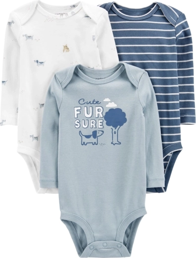 Carter’s Baby-Body mit langem Ärmel Blue Dogs, 3 Stück, Neugeborenengröße 56