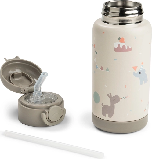 Done by Deer Thermoflasche mit Trinkhalm Celebration sandfarben 340 ml