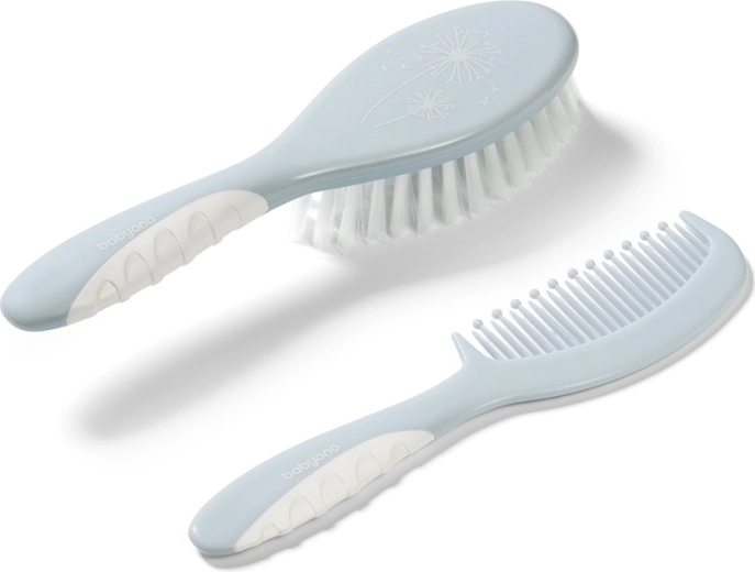 BabyOno Bürste und Kamm für Babyhaare mit rutschfestem Griff, blau