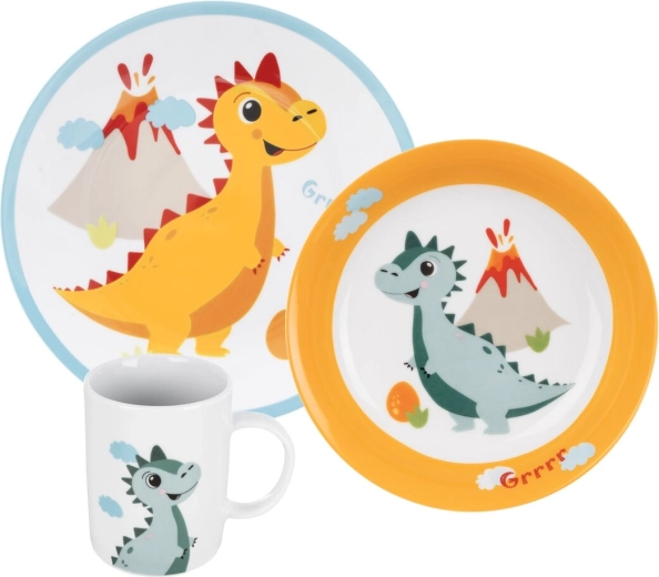 Rundes Dino-Kinderessgeschirr-Set 3 Stk.