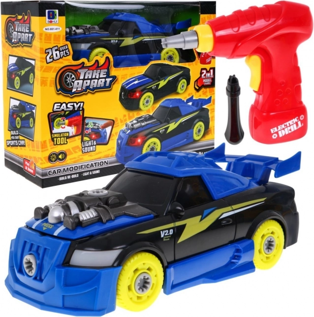 Autos zum Zusammenbauen 2-in-1 für Kinder 3+ Elektrischer Schrauber + Schraubendreher + Geräusche Lichter