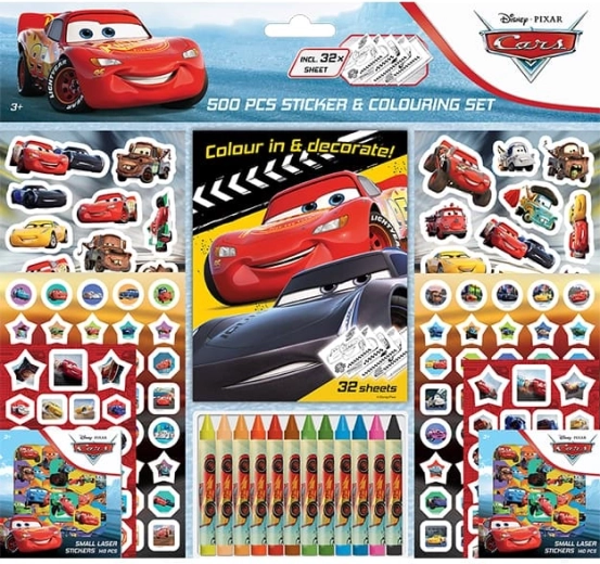 Sticker-Set mit Ausmalbildern und Wachsmalstiften Autos (500 Stk.)