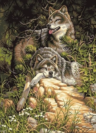 Diamantmalerei Wölfe im Wald 30 × 40 cm
