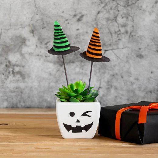 Halloween-Dekoration für Blumentöpfe – Hexenhut, Set mit 3 Stück