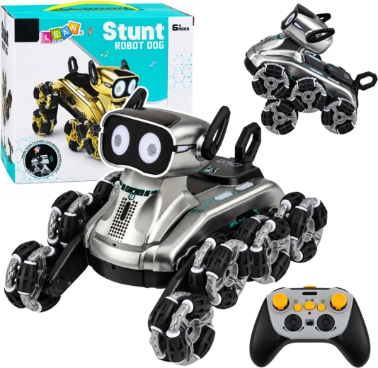 RC-Roboterhund mit Fernsteuerung mit 8 Rädern, Demo-Modus, Licht und Sounds, silber – 1 Stück