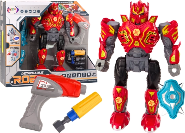 Schraubroboter mit Bohrer, Schraubendreher, Licht- und Soundeffekten – rot