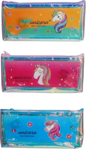 Holografisches Federmäppchen mit Einhorn und Lichtern