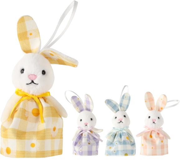 Oster-Hängehäschen aus Textil 8 × 4 × 11 cm, Set 12 Stück, Mix aus 4 Designs