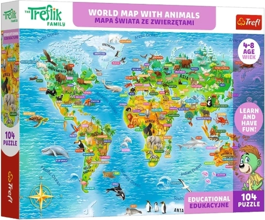 Kinder-Lernpuzzle Weltkarte mit Tieren (104 Teile)