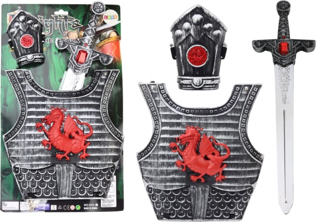 Ritterkostüm mit Rüstung, Schwert und Beinschiene für Kinder