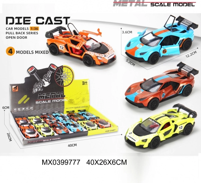 Metall-Rennauto 1:36 mit zu öffnenden Türen und Schwungradantrieb