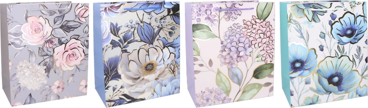 Geschenkpapiertüte M 26 × 32 × 12 cm – Blumenmotive, Mix-Varianten