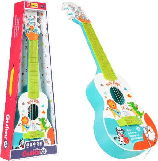 Kinder-Klassikgitarre mit Tieren, blau – 1 Stück