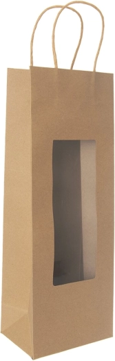 Geschenk-Papiertasche für Wein NATURE mit Sichtfenster 12,5 × 9 × 35 cm