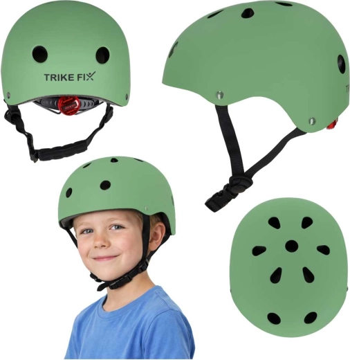 Kinderfahrradhelm TRIKE FIX mit LED, Größe M (55–58 cm), dunkelgrün
