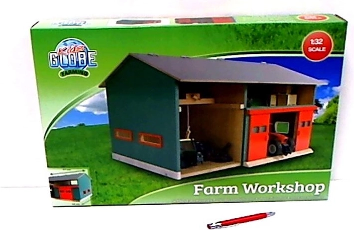 Kids Globe Bauernhof-Werkstatt und Garage aus Holz mit aufklappbarem Dach 1:32