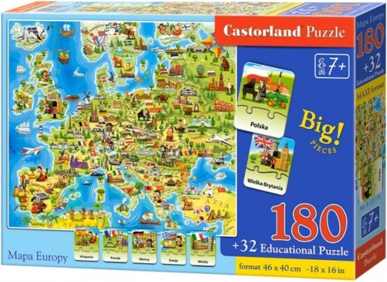 Castorland Puzzle Karte von Europa 180 Teile mit Quiz