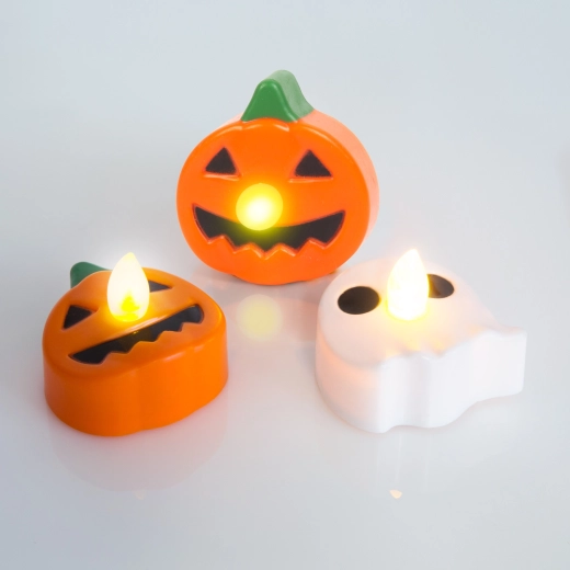 Halloween-LED-Teelichter Kürbis und Geist – 3 Stück