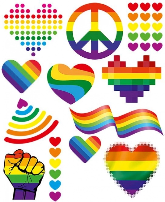 Großes Blatt mit Regenbogen-Aufbügelmotiven