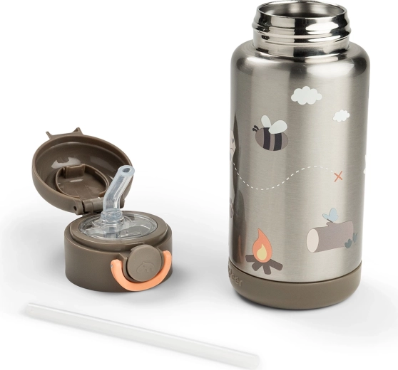 Done by Deer Thermoflasche mit Trinkhalm Tiny trails sandfarben 340 ml